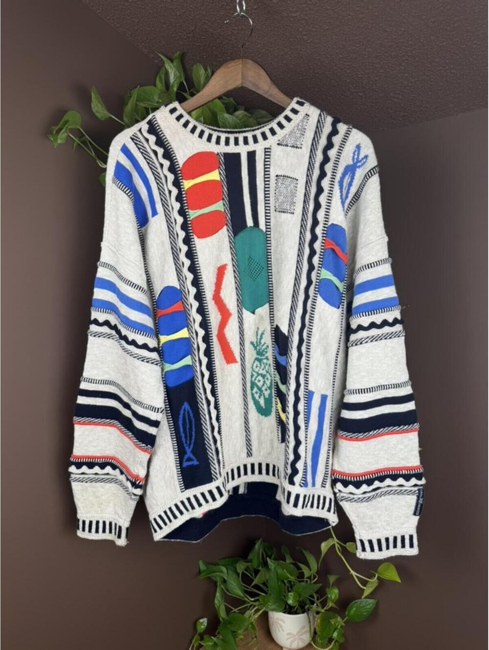 Vintage Carlo Colucci Size 52 Made in Germany Abstract Knit Sweater 80s 90s